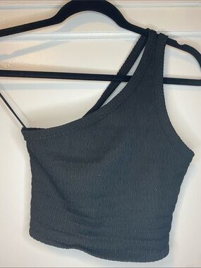 American Eagle Outfitters Black One-Shoulder Ribbed Crop Top - XS